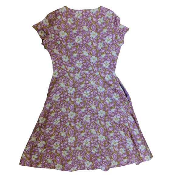 Land's End Purple Floral Faux Wrap Dress Sz 10 - Picture 2 of 4